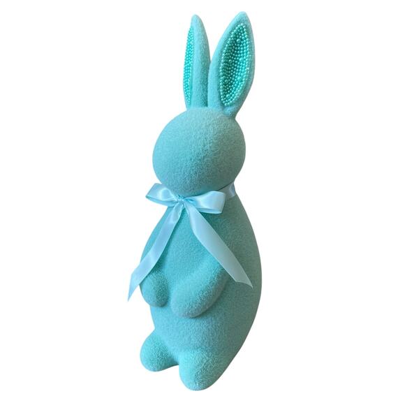 SPRING GATHERINGS 15in Aqua Flocked Bunny With Faux Pearl Ears & Ribbon New - Picture 13 of 15